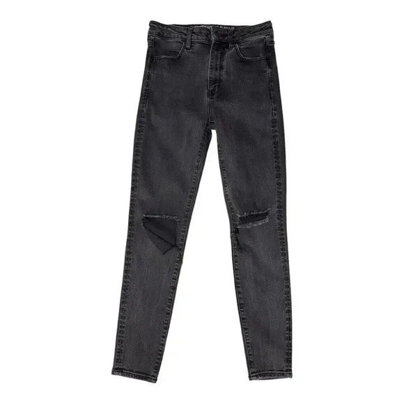 American Eagle Outfitters Size 6 Short‎ Black Distressed Super Hi-Rise Jegging - Picture 1 of 7